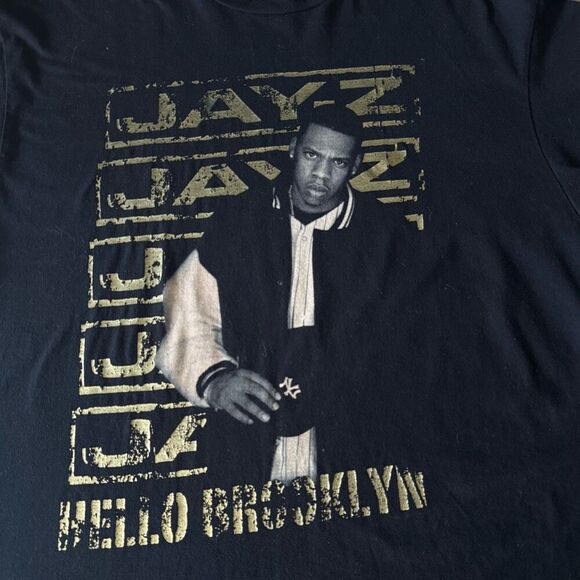 Y2K Jay Z Hello Brooklyn Rap Tee Black and Gold Size XL Anvil Tag Hip Hop Band - Picture 2 of 5